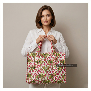 Sac fourre-tout matelassé fait main à fermeture éclair, imprimé palmiers tropicaux, grand sac de plage d'été, sac de voyage pour femme, vente en gros - Product Image 5