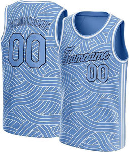 Camiseta de baloncesto personalizada con patrón de ondas azules, estampado sublimado, nombre del equipo, número, unisex, para adultos, sin mangas, cuello redondo, malla - Product Image 1