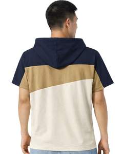 Camiseta con Capucha de Manga Corta para Hombre, Sudadera Informal con Capucha, Top de Algodón Suave para Verano, Color Azul Marino y Caqui, Ropa Urbana - Product Image 2