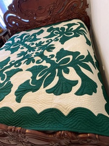 Beautiful Green Color Hawaiian <b>Quilt</b> 100% Cotton Embroidered Vintage Style Handmade Eco-Friendly Custom Size All-Season <b>Throw</b> - Product Image 2