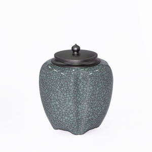 Urne funéraire en céramique émaillée craquelée avec couvercle métallique, artisanale, pour cendres, style oriental et européen, pour adulte - Product Image 3