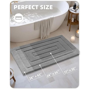 Tapis de bain rectangulaire moderne en chenille géométrique, antidérapant avec base en caoutchouc, épais et touffeté, gris, pour salle de bain - Product Image 2