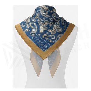 NORTH APPROACH Women's Square <b>Silk</b> Scarf Blue Gold Paisley Print Elegant Multi-Functional Fashion Accessory All Seasons - Product Image 2