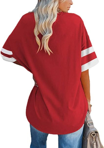 T-shirt pour femme à manches courtes et col rond, coupe ample, respirant, tricoté, avec broderie décorative, style décontracté imprimé, été - Product Image 2