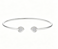 Bracelet ouvert en argent 925 plaqué or avec double cœur incrusté de zircon, bijoux pour femmes, personnalisable, idéal comme cadeau pour les petites amies