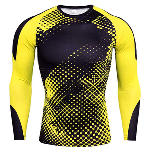 <b>Men</b> Black Yellow Rash Guard Long Sleeve <b>Compression</b> <b>Shirt</b> Quick Dry Stretch Surf Swim Training Performance Wear Top UPF50+ - Product Image 5
