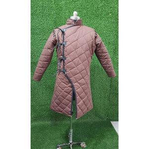 Men's 100% Premium Medieval Brown Cotton Padded Gambeson Quilted Long Sleeve Aketon Coat Costume Reenactment Jacket - Product Image 1