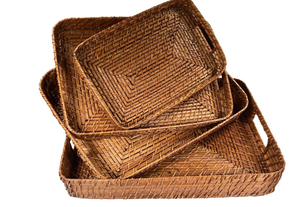 Hand-Woven Rattan Serving Tray <b>Rectangle</b> with Handles Natural Wicker High Wall Basket for Breakfast Snacks Tea <b>Coffee</b> Tab - Product Image 6