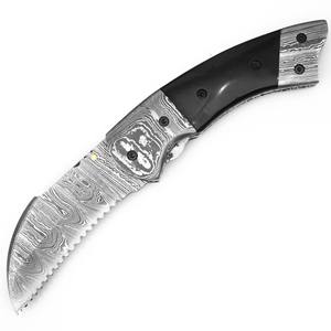 Couteau de survie pliable en acier Damas sur mesure avec manche en acier, couteau tactique avec étui en cuir OEM - Product Image 2