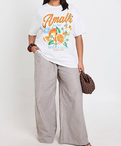 T-shirt Amalli blanc 100 % coton pour femme, avec logo, tricoté uni, coupe classique, col rond, manches courtes, respirant, anti-boulochage - Product Image 1