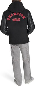 <b>Men's</b> Black Varsity <b>Jacket</b> With Hooded Design <b>Red</b> C Logo Embroidered PU Sleeve Casual Winter Wear Regular Fit - Product Image 3