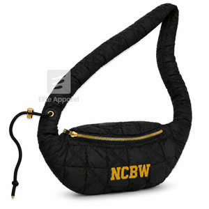 Bolso de cintura personalizado NCBW Sorority negro y dorado, estilo casual, con logo bordado y cierre de cremallera para ropa griega femenina - Product Image 1