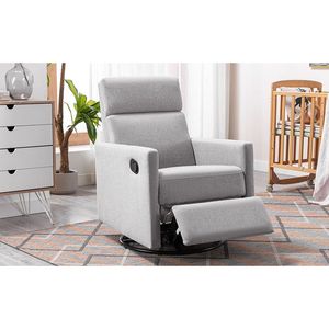 Poltrona Reclinabile Girevole Moderna Grigia con Seduta Imbottita in Peluche, Dondolo per Cameretta - Product Image 1