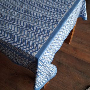 Chevron Blue Hand Block Printed <b>Tablecloth</b> 180x270cm Handmade Designer 100% Cotton Dining Table Cover Home Decor Style - Product Image 6