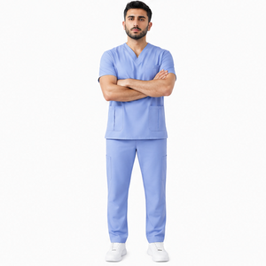 Ensemble d'uniformes médicaux pour hommes, personnalisables, pour le personnel de santé et d'hôpitaux, comprenant un haut à col en V et un pantalon, respirants, vente en gros - Product Image 4