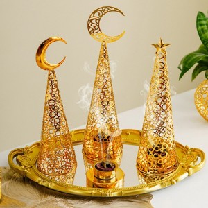 เตาเผาเครื่องหอมทรงกรวยโลหะสุดหรูสำหรับพิธีกรรมทางศาสนา |   เตาเผาบัคฮูร์โกลด์สตาร์ ท็อป |   น้ำหอมโมเดิร์นซัมเมอร์อูดและที่วางน้ำหอม - Product Image 3