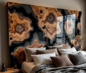 Tête de lit en résine époxy personnalisée avec incrustation de résine, panneau arrière de lit en dalle de bois naturel - Product Image 3