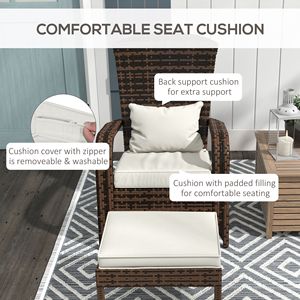 Sedia Adirondack con schienale alto e seduta ampia, in vimini, con cuscini bianco crema per esterni, terrazza con braciere o giardino - Product Image 6