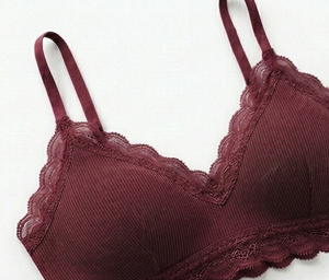 Bralette sin Varillas para Mujer, Color Borgoña, con Ribete de Encaje, Copa Completa, Tejido de Spandex y Poliéster, Elegante, Sin Forro, Transpirable, con Tirantes No Ajustables - Product Image 4