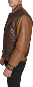 Men's <b>Brown</b> <b>Leather</b> Bomber <b>Jacket</b> Solid Color Button Closure Regular Fit Autumn Wear Casual Style Turn-down Collar - Product Image 6