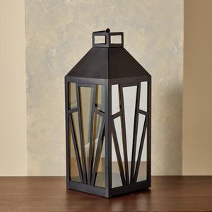 Lanterne porte-bougie en verre brun doré et métal noir de luxe 2026 pour décorations de table festives à la maison (vente en gros) - Product Image 1