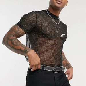 Camisetas de malla brillante al por mayor para hombre, cuello redondo, manga corta, estilo urbano Y2K, proveedor estadounidense, logotipo personalizado al por mayor - Product Image 1