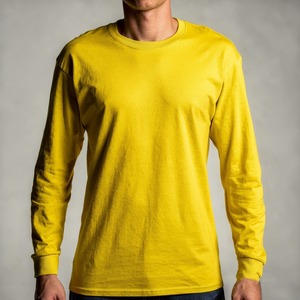 <b>Men</b> Long Sleeve T Shirt 100% Cotton Crew Neck Knitted Solid Yellow Casual Tee Regular Fit - Product Image 1