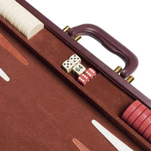 Luxury PU Leather Foldable Durable Tournament <b>Backgammon</b> Set Portable Travel Board Game with Red & White - Product Image 4