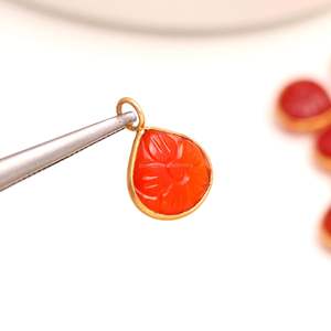 Pendentif Fleur en Cornaline Naturelle, Breloque en Argent Sterling 925, Pierre Précieuse Sculptée à la Main, Pendentif Cœur pour la Fabrication de Bijoux, Vente en Gros, 12MM - Product Image 6