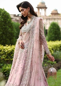 <b>Pink</b> Organza <b>Wedding</b> <b>Dress</b> Embroidered Net Anarkali Suit Long Sleeve Dupatta Beaded Floral Party <b>Dress</b> - Product Image 3