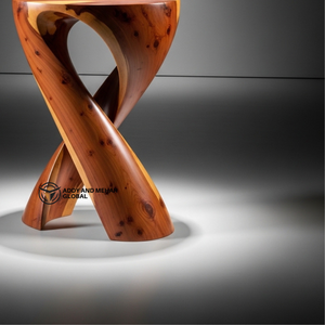 Luxury Spiral Twist Solid Wood Side <b>Table</b> | Modern Handcrafted Cedar Ottoman & End <b>Table</b> for Designer Home Hotel Lounge Decor - Product Image 4