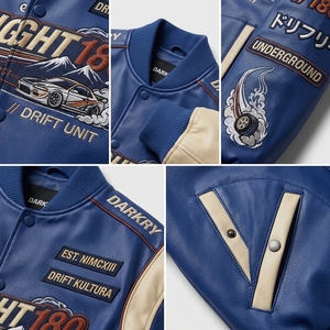 แจ็คเก็ตวาร์ซิตี้สีน้ำเงิน สไตล์ผู้ชาย Midnight 180 Drift Unit แบบ Patchwork สตรีทแวร์ ปกคอพับได้ กันลม เสื้อโค้ทฤดูใบไม้ร่วง - Product Image 6