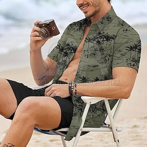 Ensemble chemise et short 2 pièces, tenue hawaïenne décontractée, logo personnalisé, vêtements de plage pour hommes, ensemble chemise et short léger pour l'été - Product Image 4