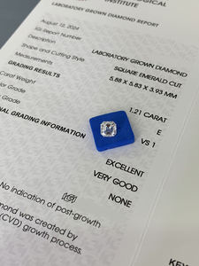 เพชรขาวทรง Asscher ขนาด 1.21 กะรัต ผลิตในห้องปฏิบัติการ รับรองโดย IGI ความสะอาดระดับ VVS เพชรหลวมสำหรับทำเครื่องประดับ เพชรขาว CVD ผลิตในห้องปฏิบัติการ - Product Image 3