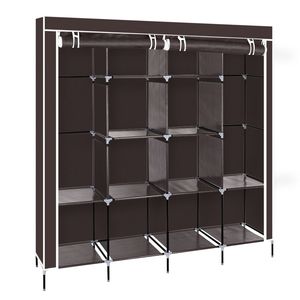 67\" Portable Wardrobe Dark Brown <b>Clothes</b> Closet <b>Storage</b> Rack with 12 Shelves and 4 Side Pockets - Product Image 2