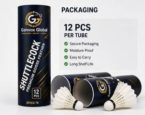 Volants de badminton Ganvox Global Premium Classe A en plumes d'oie, qualité tournoi, vitesse 77, 12 pièces en tube, pour le badminton - Product Image 4