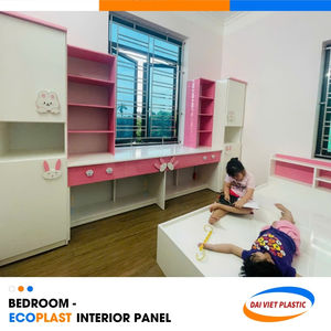 Glossy <b>Pink</b> Bedroom Furniture Set for Kids PVC Interior Panel Vietnam Top Manufacturer for Custom Interiors - Product Image 1