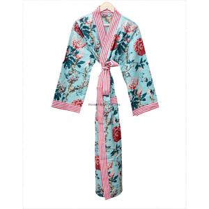Kimono Largo Floral para Mujer, Cuello en V, Manga Larga, 100% Algodón Tejido, Suave, de Secado Rápido, Transpirable, Ropa Casual, Rayas Rojas - Product Image 5