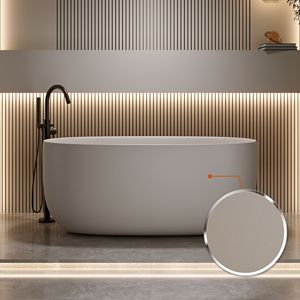 Vasca da Bagno Moderna Freestanding in Resina Effetto Pietra 47 Pollici con Troppopieno e Scarico a Scomparsa - Product Image 4