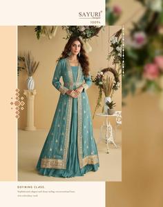 Chinon Front And Back Embroidery <b>Work</b> Trendy Gown With Shrug And <b>Belt</b> Elegant Female Indian Clothing - Product Image 2