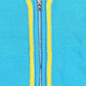 Men's Blue V-Neck Thick Wool Blend <b>Cardigan</b> <b>Sweater</b> with Yellow Trim Full Sleeve Winter Style for University - Product Image 6