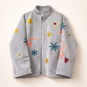 Blouson Bomber en Velours Personnalisé Fait Main avec Broderie Florale Étoilée, Col Montant, Doublure en Coton, Manteau d'Hiver – Vente en Gros - Product Image 1