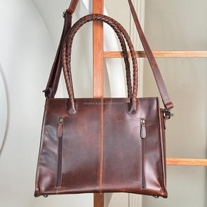 Custom Logo <b>Women's</b> Tote Bag Designer Hand Tooled Cowhide Leather Comfortable Shoulder <b>Handbags</b> Luxury Crossbody <b>Laptop</b> Purse - Product Image 5