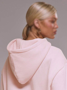 Sudadera con Capucha para Mujer, Color Rosa Sólido, Algodón y Felpa, Estilo Oversize, Largo Regular, Hombros Caídos, Marca Privada OEM - Product Image 4