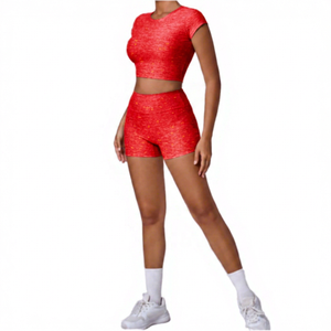 Conjunto de Yoga de Dos Piezas Verde Sólido, Transpirable, con Logotipo en la Parte Delantera, Shorts de Cintura Alta, Spandex/Nylon, Ropa Deportiva para Mujer - Product Image 4