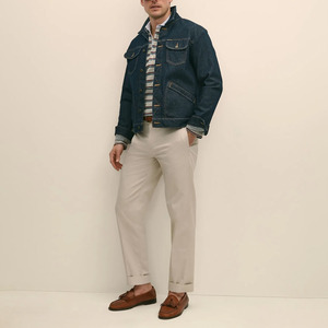 Pantalon chino en coton beige pour homme, coupe droite, taille mi-haute, pantalon décontracté élégant avec poches latérales, fermeture boutonnée, pantalon pour l'été - Product Image 4