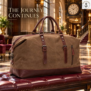Heritage Canvas <b>Leather</b> Duffel Travel <b>Bag</b> with Buckle Straps | Vintage Weekender <b>Holdall</b> with Top Zipper and Front Zipper Pocket - Product Image 2