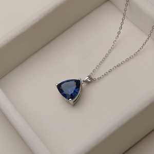 Trillion Cut Blue Sapphire Pendant 925 Sterling <b>Silver</b> 14K Gold Plated Dainty Pendant September Birthstone Jewelry - Product Image 5