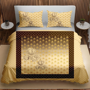 Juego de sábanas tamaño King de algodón amarillo dorado |   Juego de Ropa de Cama de 3 Piezas con Estampado Floral Degradado y Fundas de Almohada, Ropa de Cama Elegante - Product Image 1