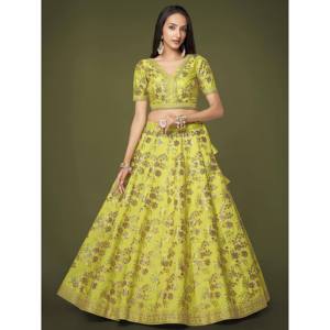 Prodigious Neon Green <b>Sequins</b> Work Lehenga Choli Set with Dupatta - Product Image 6